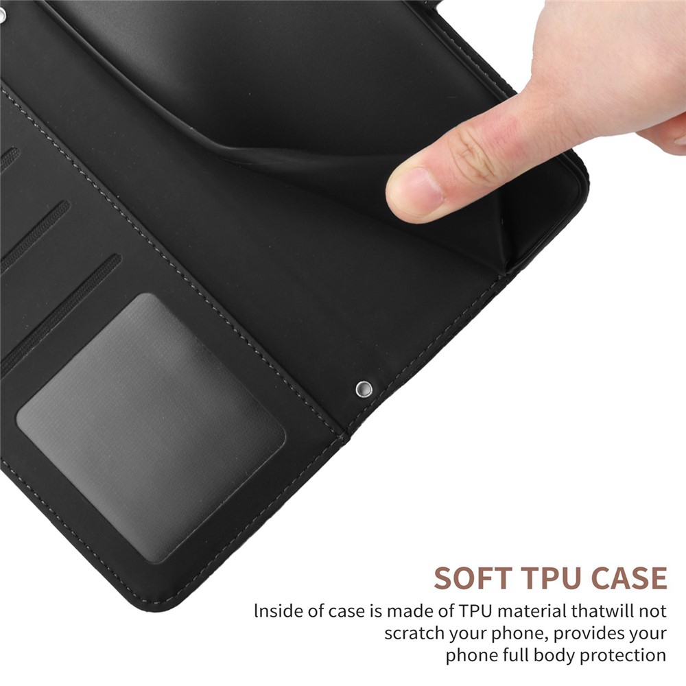 HT03 For OnePlus Nord CE 2 Lite 5G/Realme 9 Pro/V25 Well-protected Wallet Style Imprinted Butterfly Flowers Case Skin Feel Leather Stand Shell with Shoulder Strap - Black-4