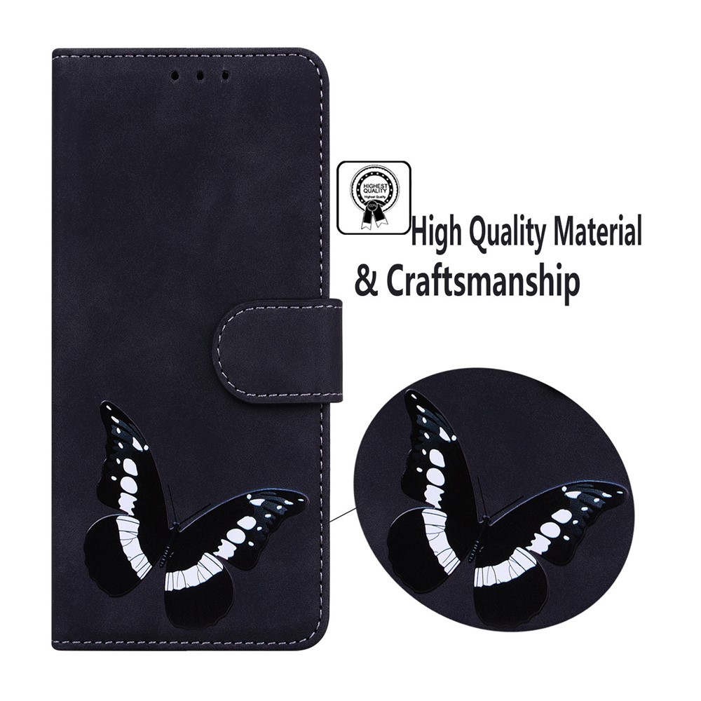 For OnePlus 10R 5G/Ace 5G Skin-touch Feeling Leather Wallet Case Butterfly Pattern Printing Stand Magnetic Clasp Protective Cover - Black-6