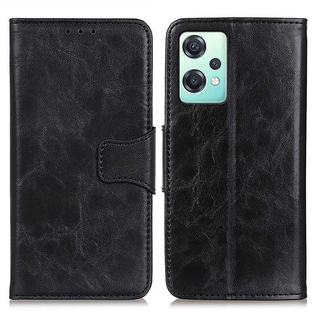 For OnePlus Nord CE 2 Lite 5G Crazy Horse Texture Split Leather Book Case Wallet Style Stand Magnetic Closure Flip Cover - Black-1