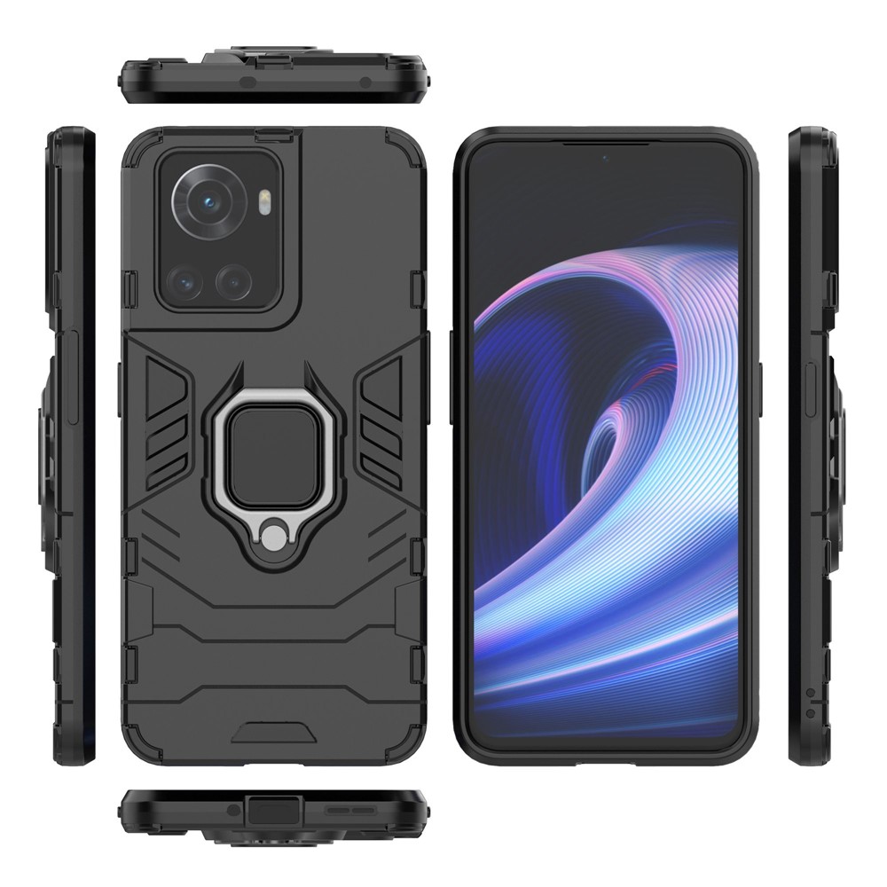For OnePlus Ace 5G/10R 5G TPU + PC Military Grade Protective Phone Case Non-slip Ring Kickstand Cover - Black-11
