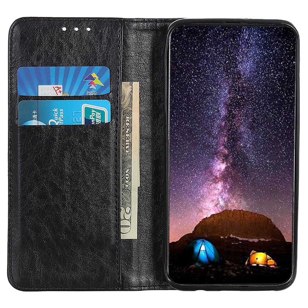 For OnePlus Nord 2T 5G Magnetic Absorption PU Leather Stand Flip Cover Crazy Horse Texture Full Body Shockproof TPU Wallet Phone Case - Black-2