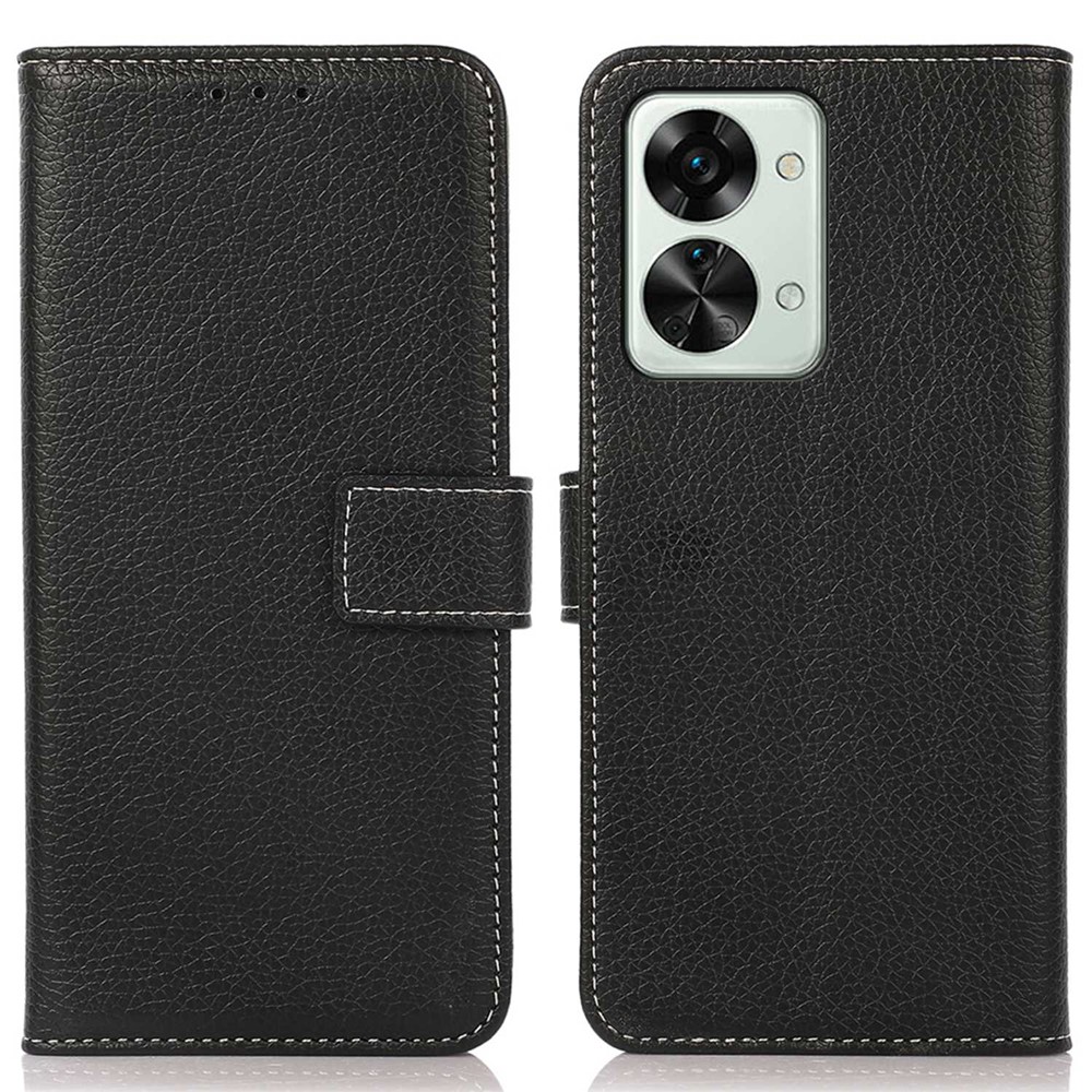 For OnePlus Nord 2T 5G Litchi Texture PU Leather Wallet Case Stand Magnetic Closure Shockproof Anti-Impact Flip Cover - Black-1