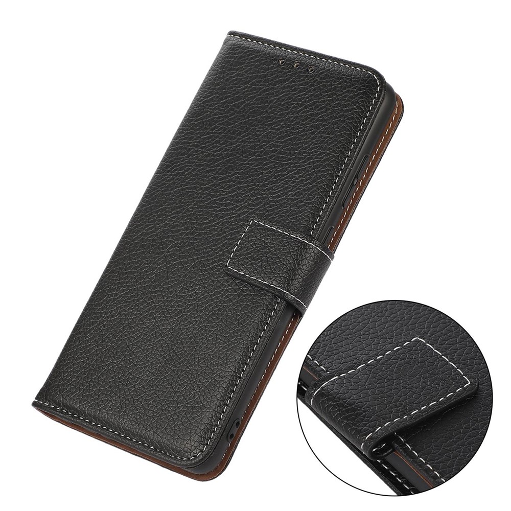 For OnePlus Nord 2T 5G Litchi Texture PU Leather Wallet Case Stand Magnetic Closure Shockproof Anti-Impact Flip Cover - Black-5
