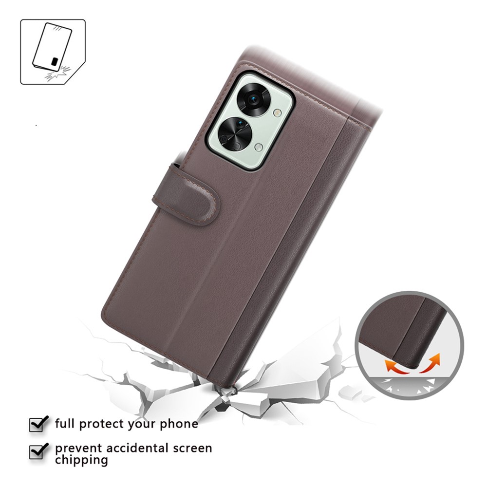 For OnePlus Nord 2T 5G Genuine Split Leather Wallet Cell Phone Case Magnetic Well-protected Flip Folio Cover with Adjustable Stand - Brown-6