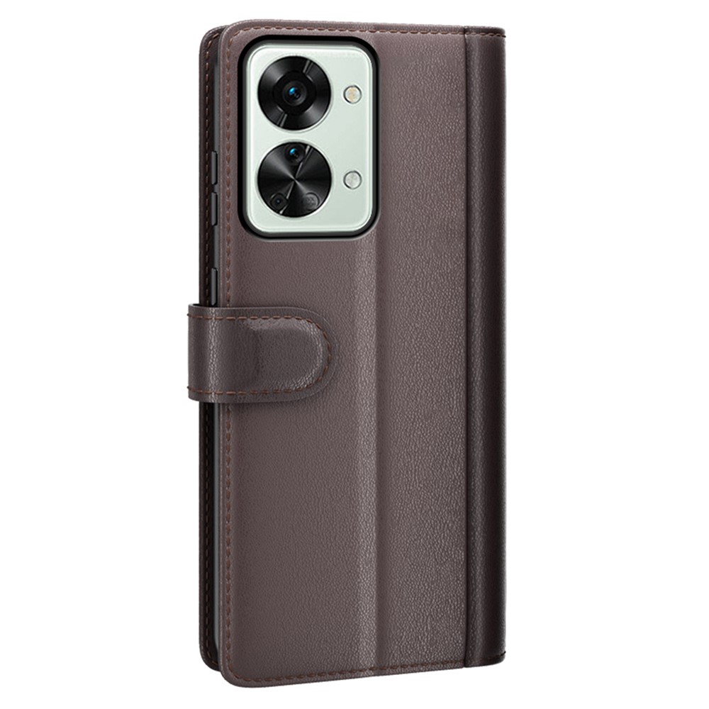 For OnePlus Nord 2T 5G Genuine Split Leather Wallet Cell Phone Case Magnetic Well-protected Flip Folio Cover with Adjustable Stand - Brown-9