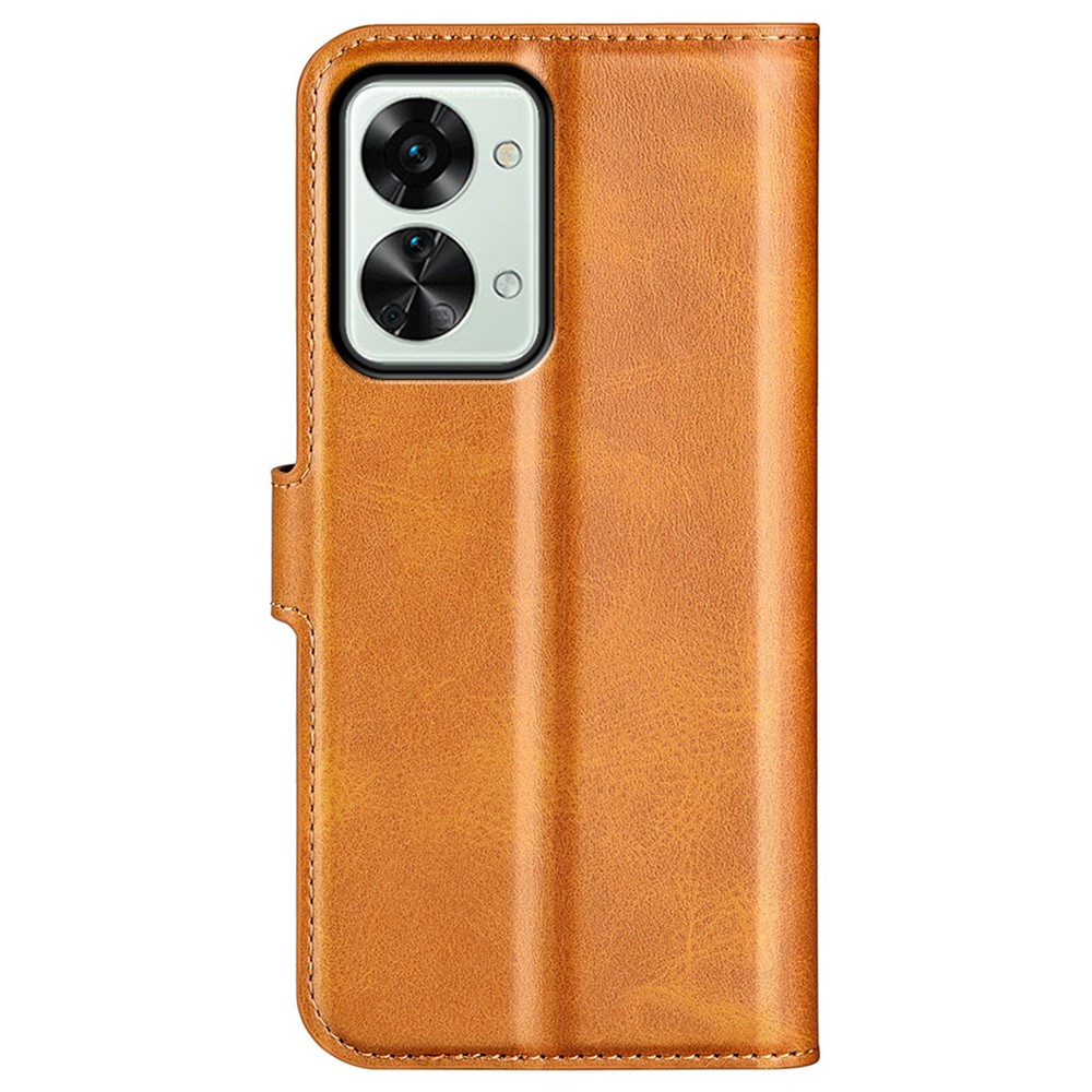 For OnePlus Nord 2T 5G Square Magnetic Clasp Wear-resistant Case Anti-drop PU Leather Stand Flip Wallet Cover - Yellow-11