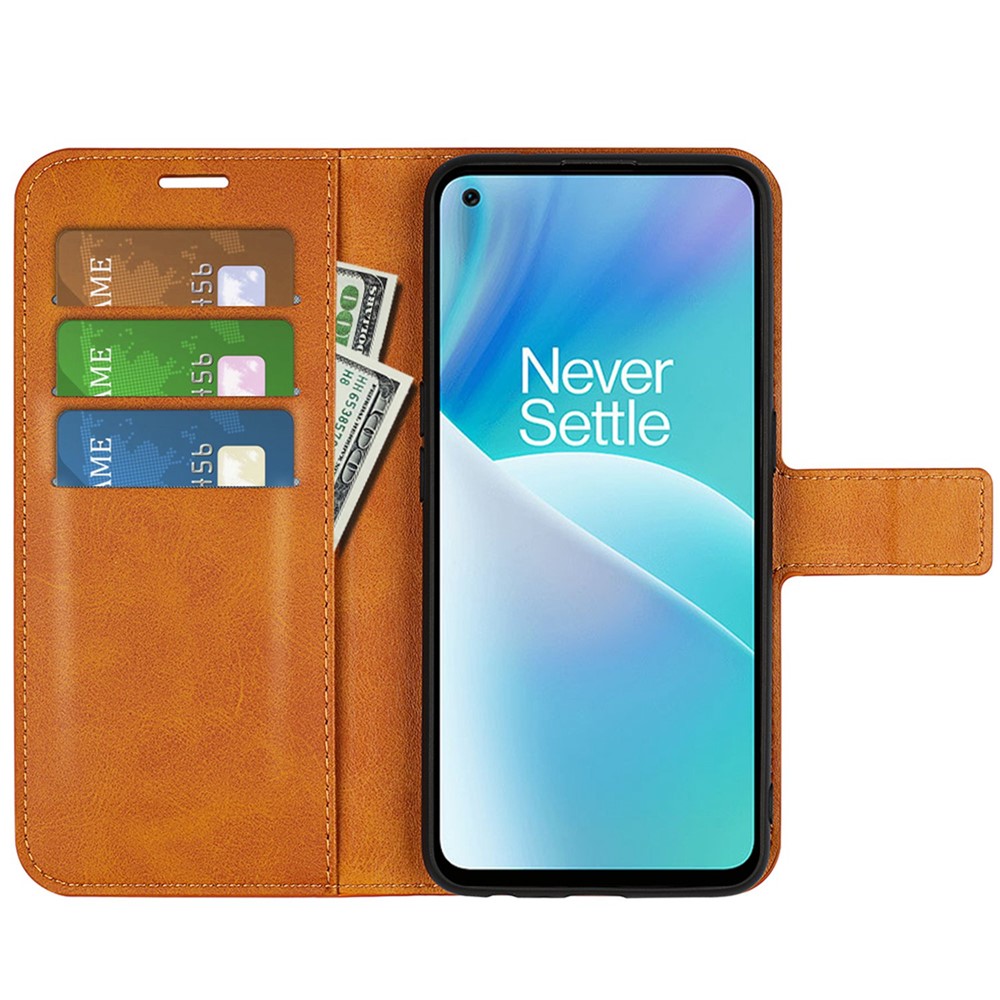 For OnePlus Nord 2T 5G Square Magnetic Clasp Wear-resistant Case Anti-drop PU Leather Stand Flip Wallet Cover - Yellow-2