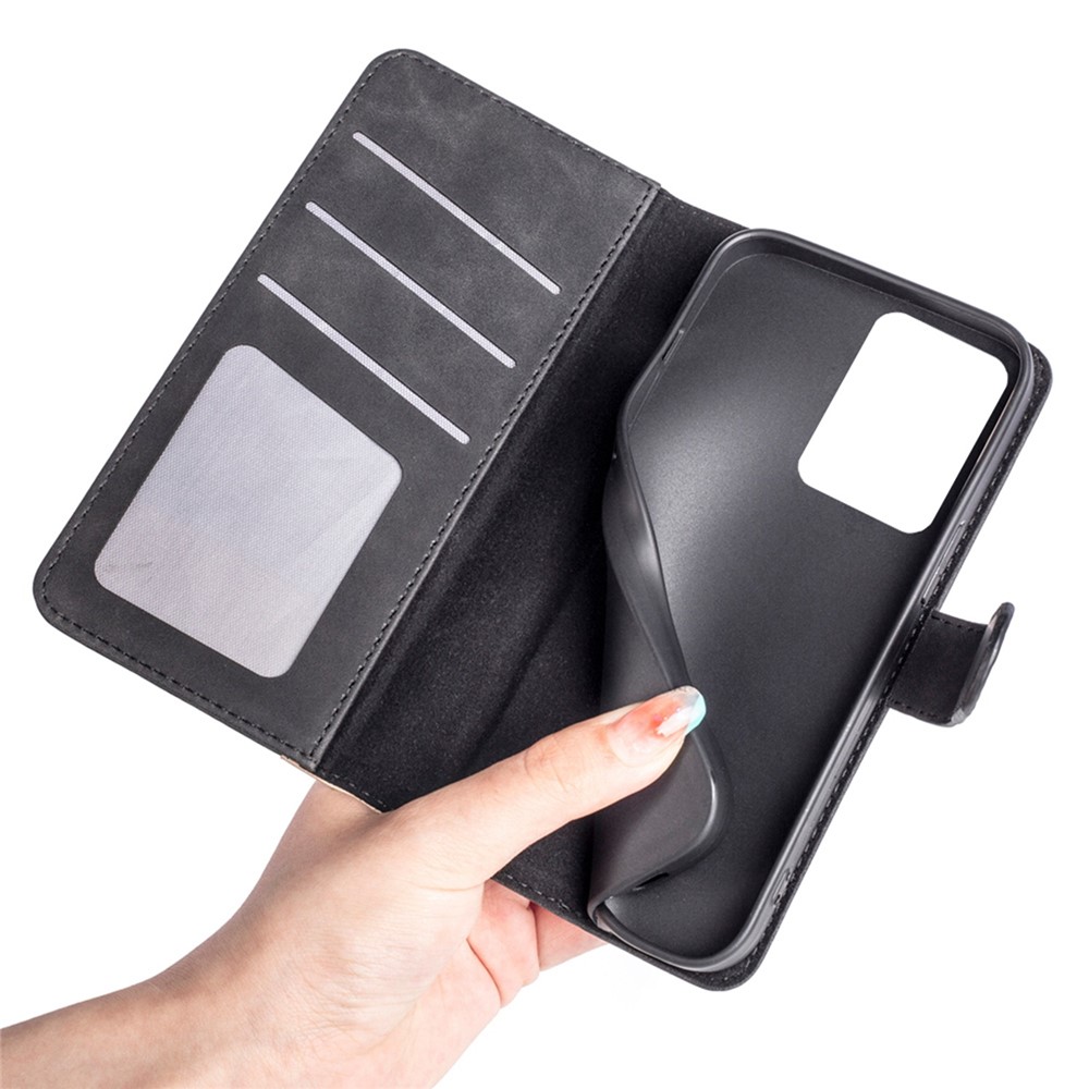Phone Cover Leather Case for OnePlus Nord 2T 5G, Color Splicing Anti-scratch Anti-fall Stand Wallet Design Smartphone Shell - Black-4