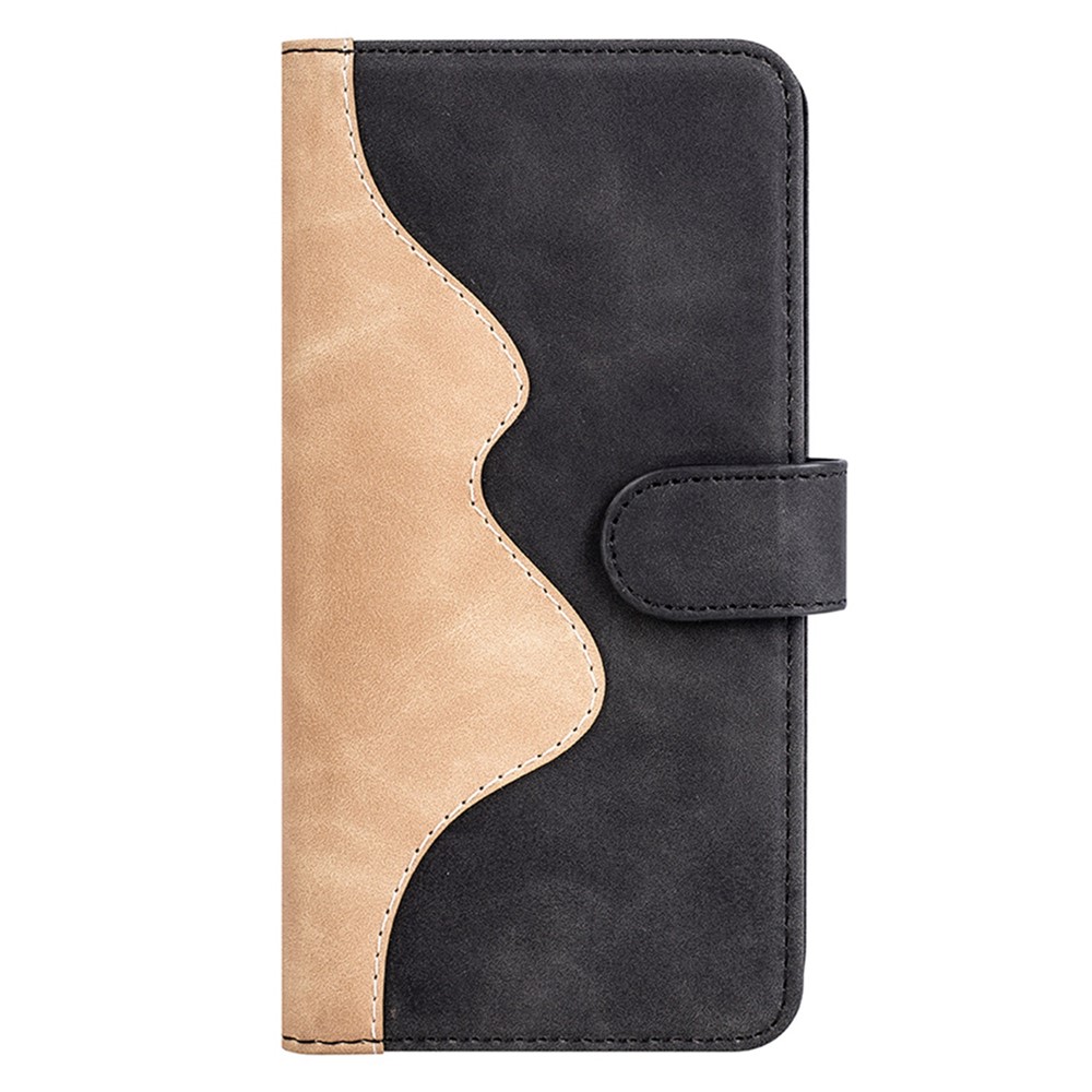 Phone Cover Leather Case for OnePlus Nord 2T 5G, Color Splicing Anti-scratch Anti-fall Stand Wallet Design Smartphone Shell - Black-6