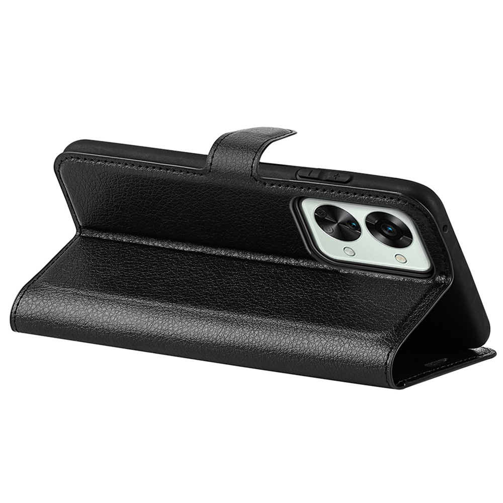 Litchi Texture Case for OnePlus Nord 2T 5G, Scratch-resistant Anti-drop Stand PU Leather Wallet Protective Phone Cover - Black-4