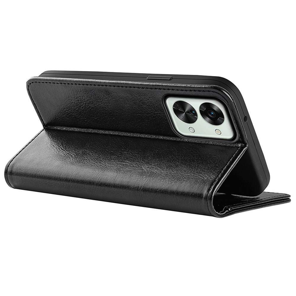 For Nokia Nord 2T 5G Crazy Horse Texture Folio Flip Scratch-resistant Cover PU Leather Stand Wallet Style Inner TPU Case - Black-4