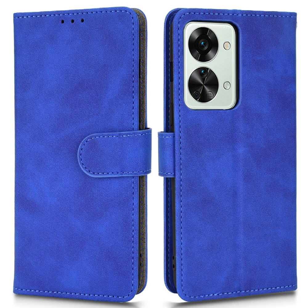For OnePlus Nord 2T 5G Anti-fall Flip Case Wallet Skin-touch Feeling PU Leather Magnetic Cellphone Case Stand with Wrist Strap - Blue-1