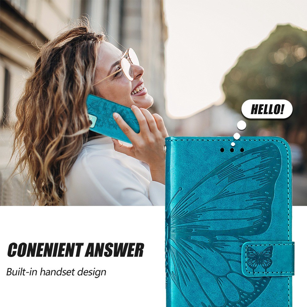 YB Imprinting Flower Series-4 for OnePlus Nord CE 2 Lite 5G Butterfly Flower Imprinted PU Leather Case Phone Wallet Stand Cover - Blue-6