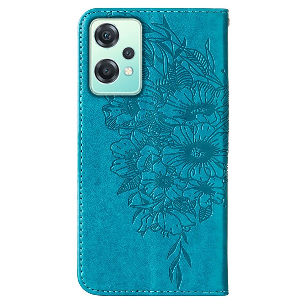 YB Imprinting Flower Series-4 for OnePlus Nord CE 2 Lite 5G Butterfly Flower Imprinted PU Leather Case Phone Wallet Stand Cover - Blue-9