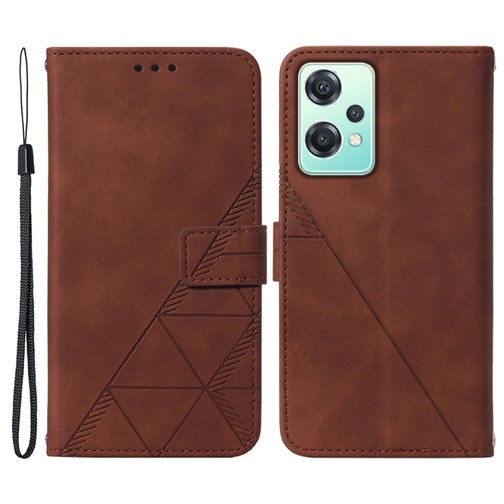 For OnePlus Nord CE 2 Lite 5G YB Imprinting Series-1 Lines Imprinted Stand Wallet PU Leather Folio Flip Phone Case with Strap - Brown-1