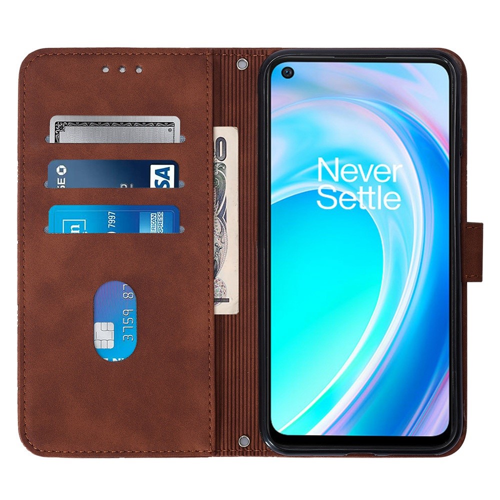 For OnePlus Nord CE 2 Lite 5G YB Imprinting Series-1 Lines Imprinted Stand Wallet PU Leather Folio Flip Phone Case with Strap - Brown-3