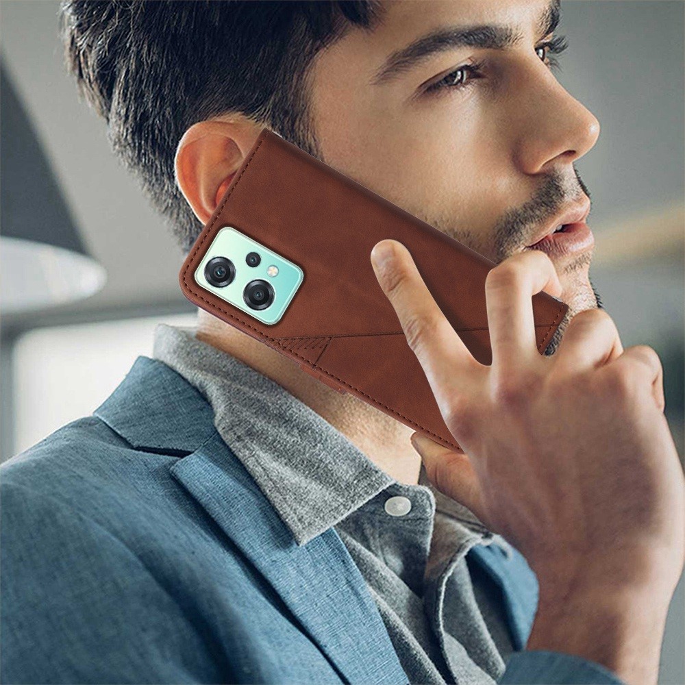 For OnePlus Nord CE 2 Lite 5G YB Imprinting Series-1 Lines Imprinted Stand Wallet PU Leather Folio Flip Phone Case with Strap - Brown-7