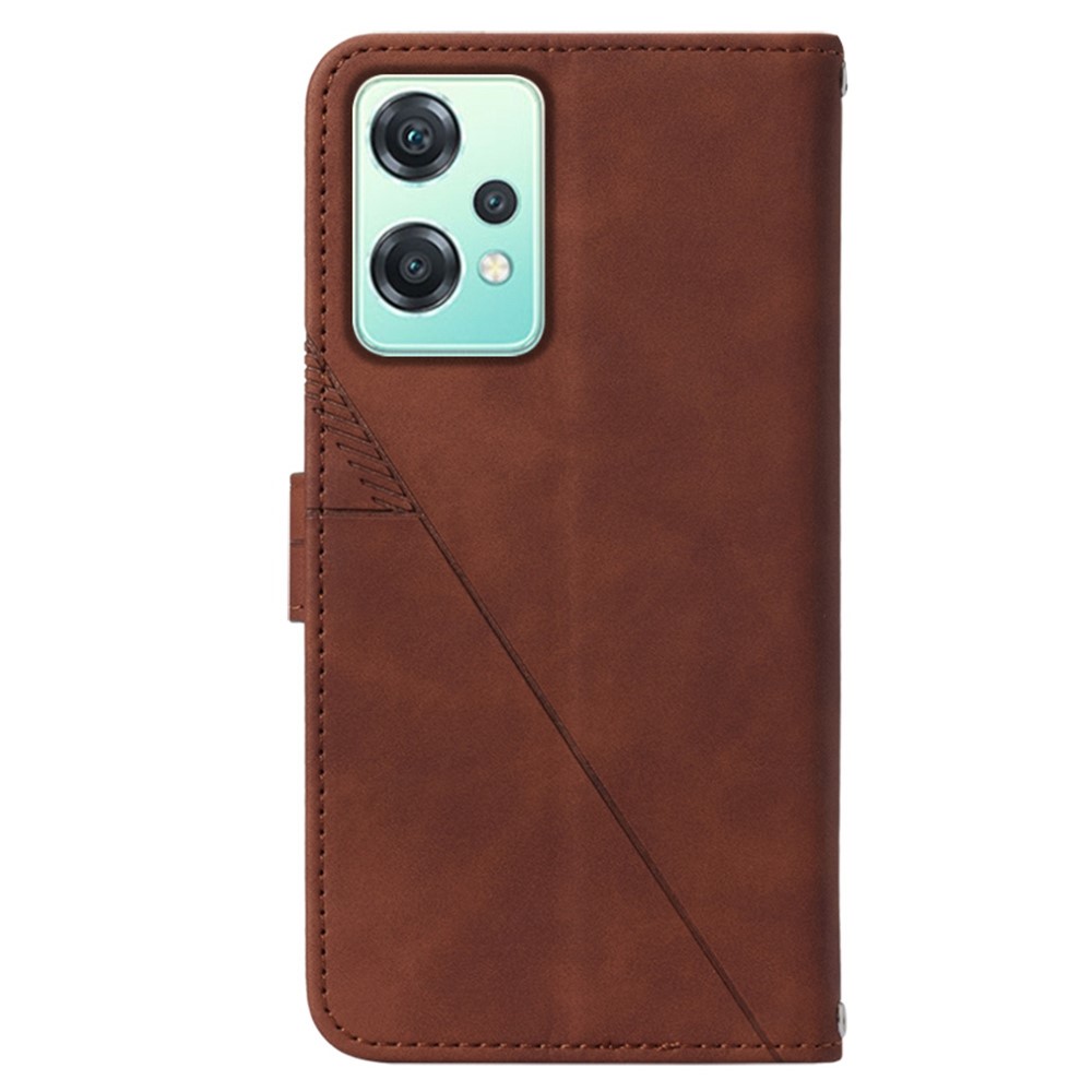 For OnePlus Nord CE 2 Lite 5G YB Imprinting Series-1 Lines Imprinted Stand Wallet PU Leather Folio Flip Phone Case with Strap - Brown-9