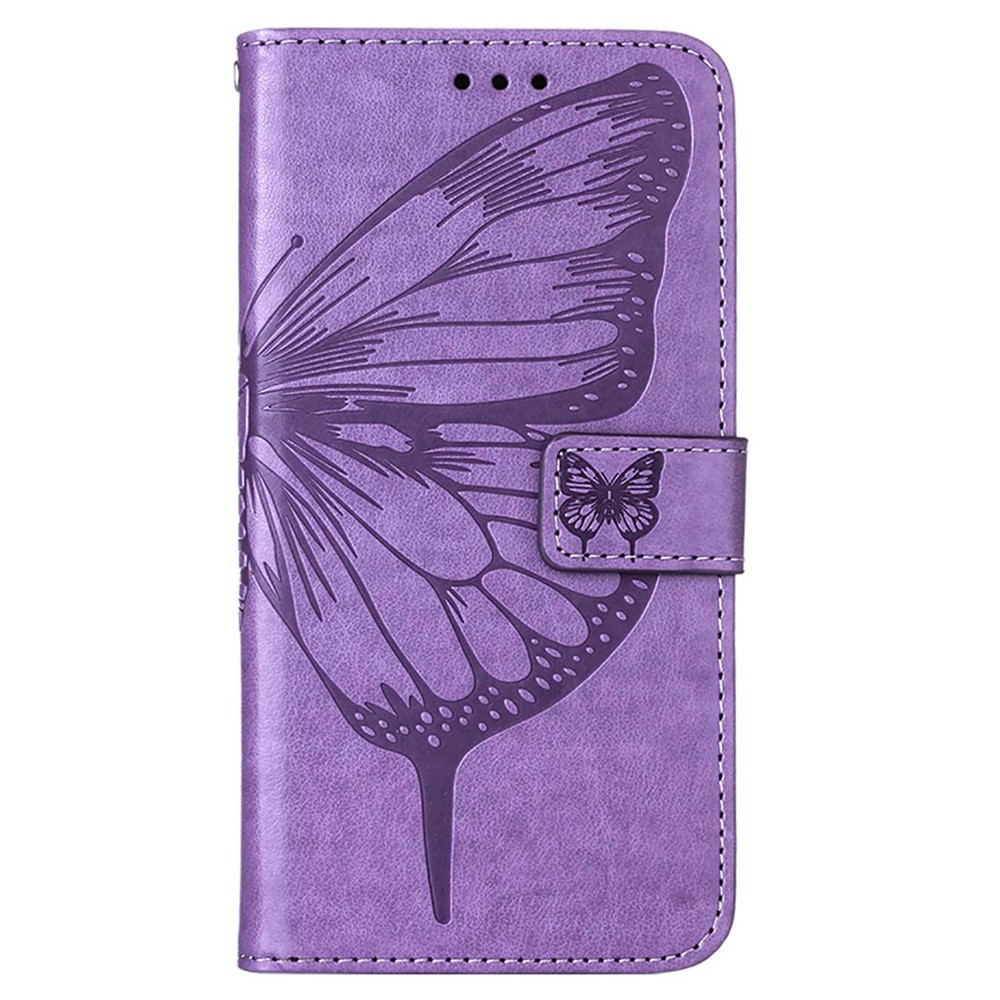 YB Imprinting Flower Series-4 for OnePlus Nord 2T 5G Butterfly Flower Imprinted Leather Case Full Protection Phone Cover with Stand Wallet - Light Purple-8