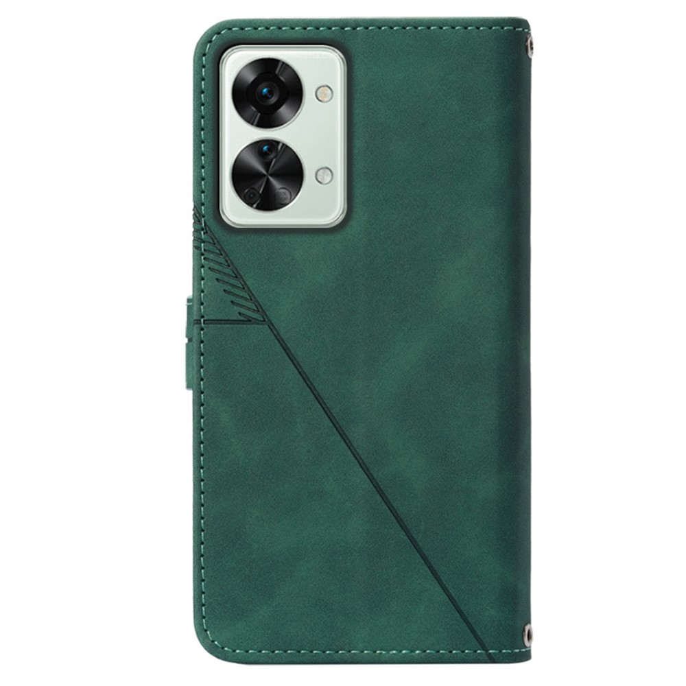 For OnePlus Nord 2T 5G YB Imprinting Series-1 Lines Imprinted PU Leather Wallet Cover Adjustable Stand Drop-proof Phone Case with Strap - Blackish Green-9