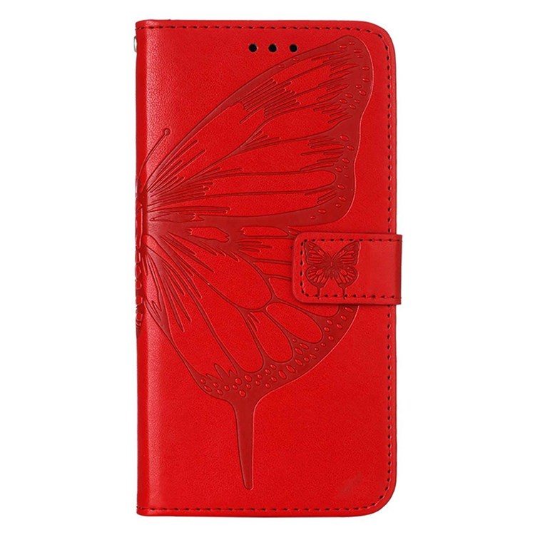 YB Imprinting Flower Series-4 for OnePlus Ace 5G Shockproof Butterfly Flower Imprinted PU Leather Magnetic Flip Cover Stand Feature Hand Strap Wallet Purse Case - Red-8