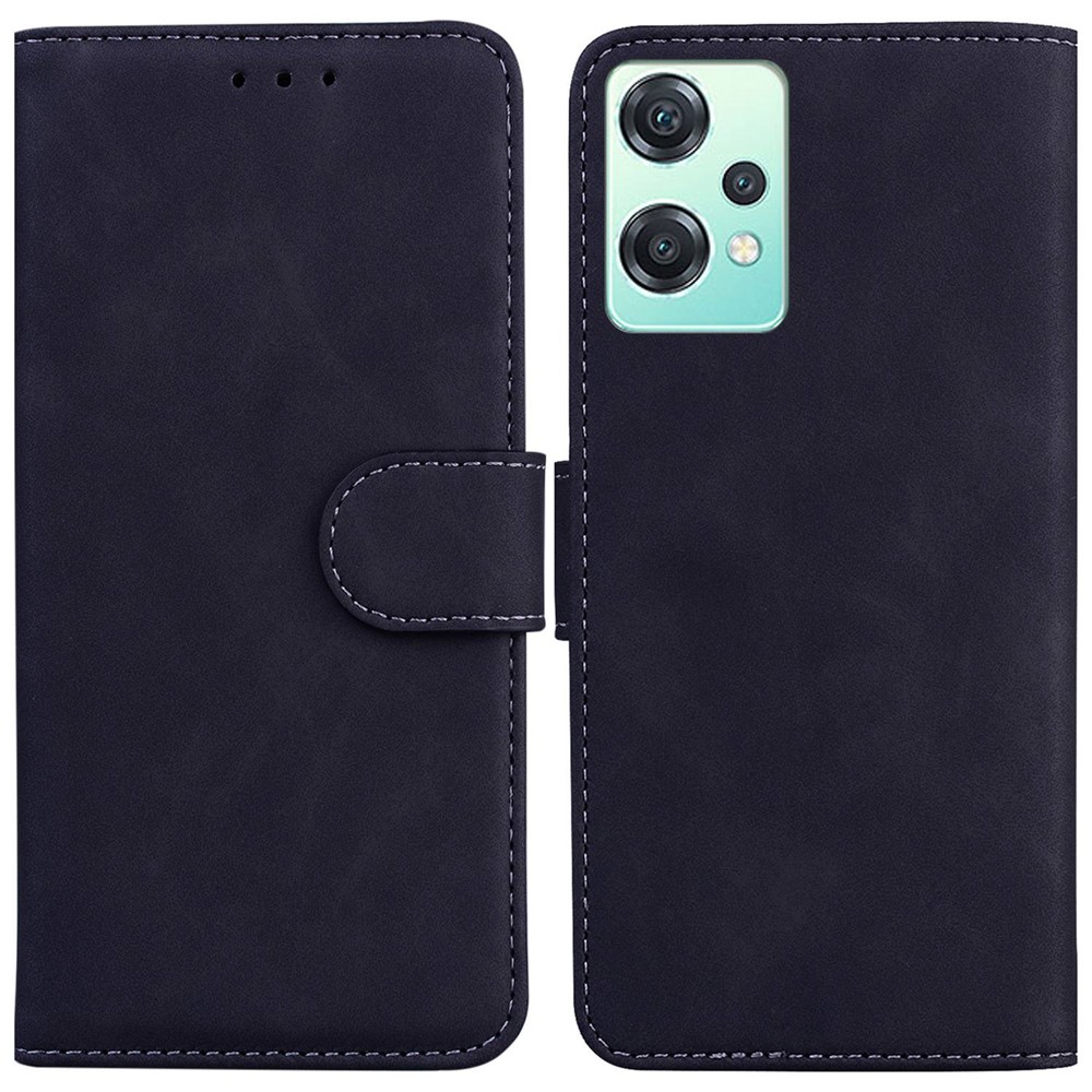 For OnePlus Nord CE 2 Lite 5G Solid Color Anti-fall Leather Wallet Case Viewing Stand Protective Phone Cover - Black-1
