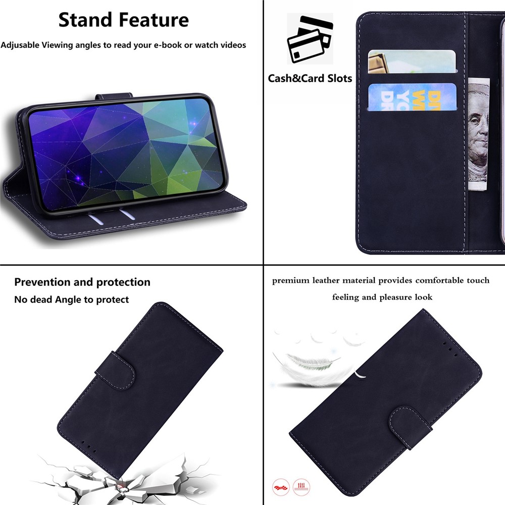 For OnePlus Nord CE 2 Lite 5G Solid Color Anti-fall Leather Wallet Case Viewing Stand Protective Phone Cover - Black-3