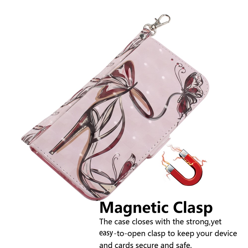 For OnePlus Nord CE 2 Lite 5G 3D Pattern Printing Leather Wallet Cover Magnetic Stand Flip Anti-wear Mobile Phone Shell with Strap - Butterfly High Heels-4