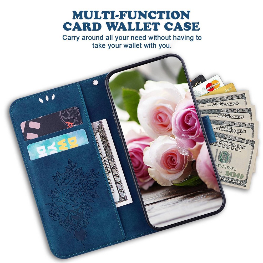 For OnePlus Nord CE 2 Lite 5G Imprinting Roses Butterflies PU Leather Case Shockproof Phone Wallet Stand Cover with Strap - Blue-2