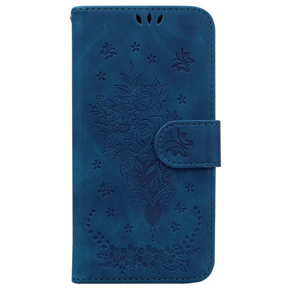 For OnePlus Nord CE 2 Lite 5G Imprinting Roses Butterflies PU Leather Case Shockproof Phone Wallet Stand Cover with Strap - Blue-7