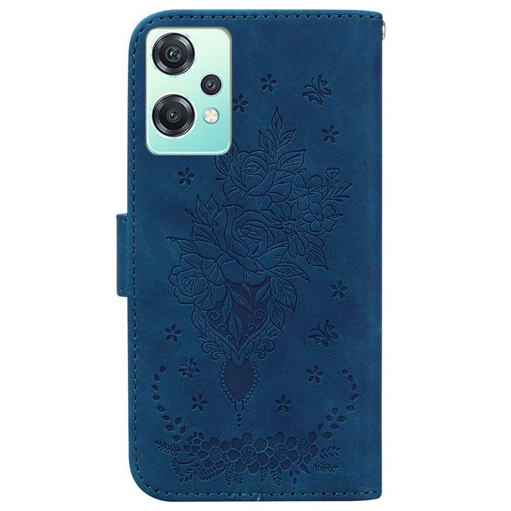 For OnePlus Nord CE 2 Lite 5G Imprinting Roses Butterflies PU Leather Case Shockproof Phone Wallet Stand Cover with Strap - Blue-8