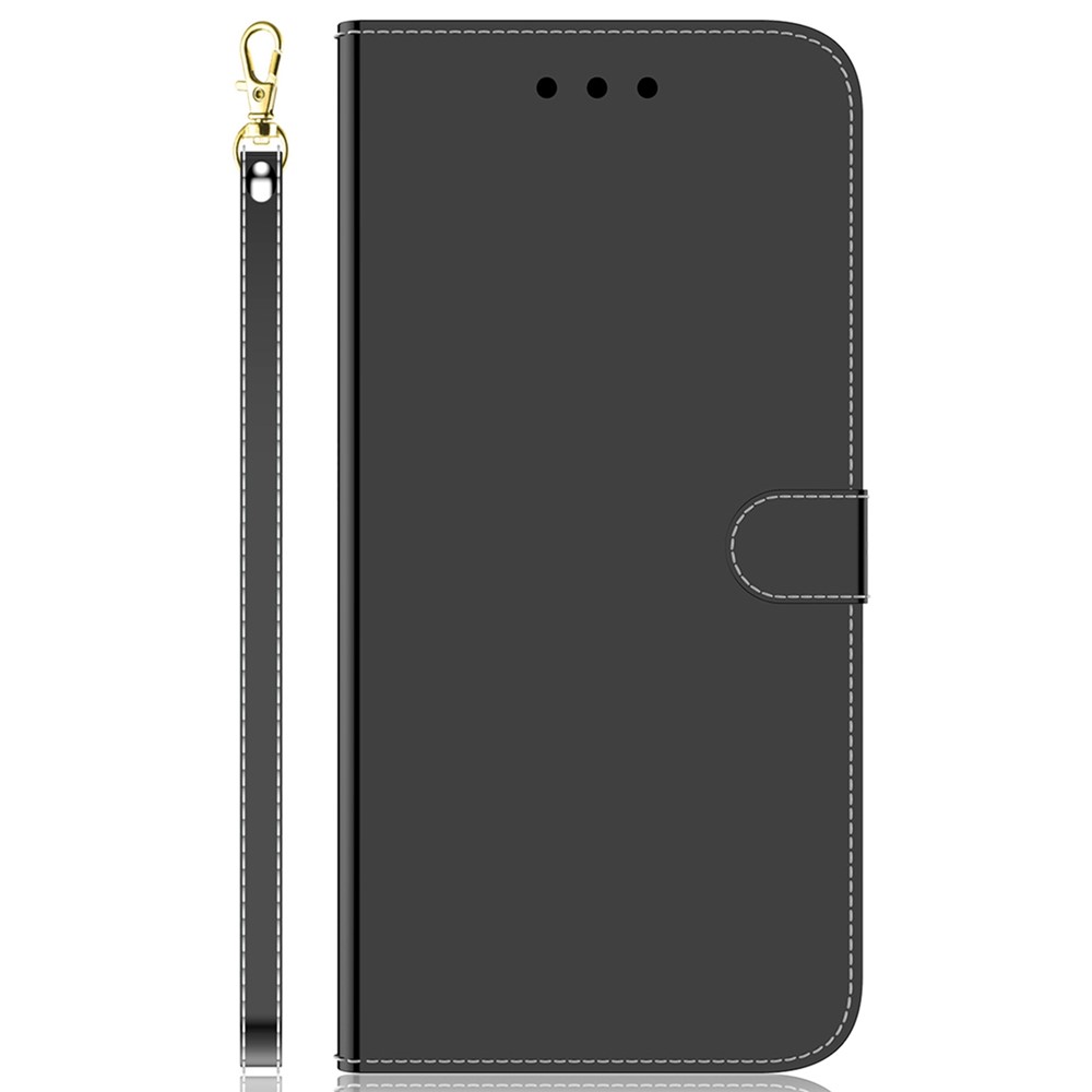PU Leather Phone Cover for OnePlus Nord CE 2 Lite 5G, Mirror-like Surface Wallet Stand Drop-proof Case with Strap - Black-7