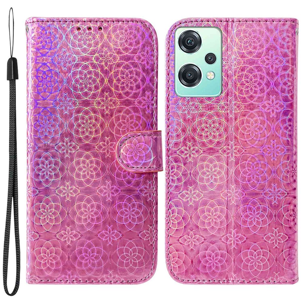 For OnePlus Nord CE 2 Lite 5G Dazzling Flower Pattern Phone Cover Drop-proof PU Leather Stand Wallet Case - Pink-1
