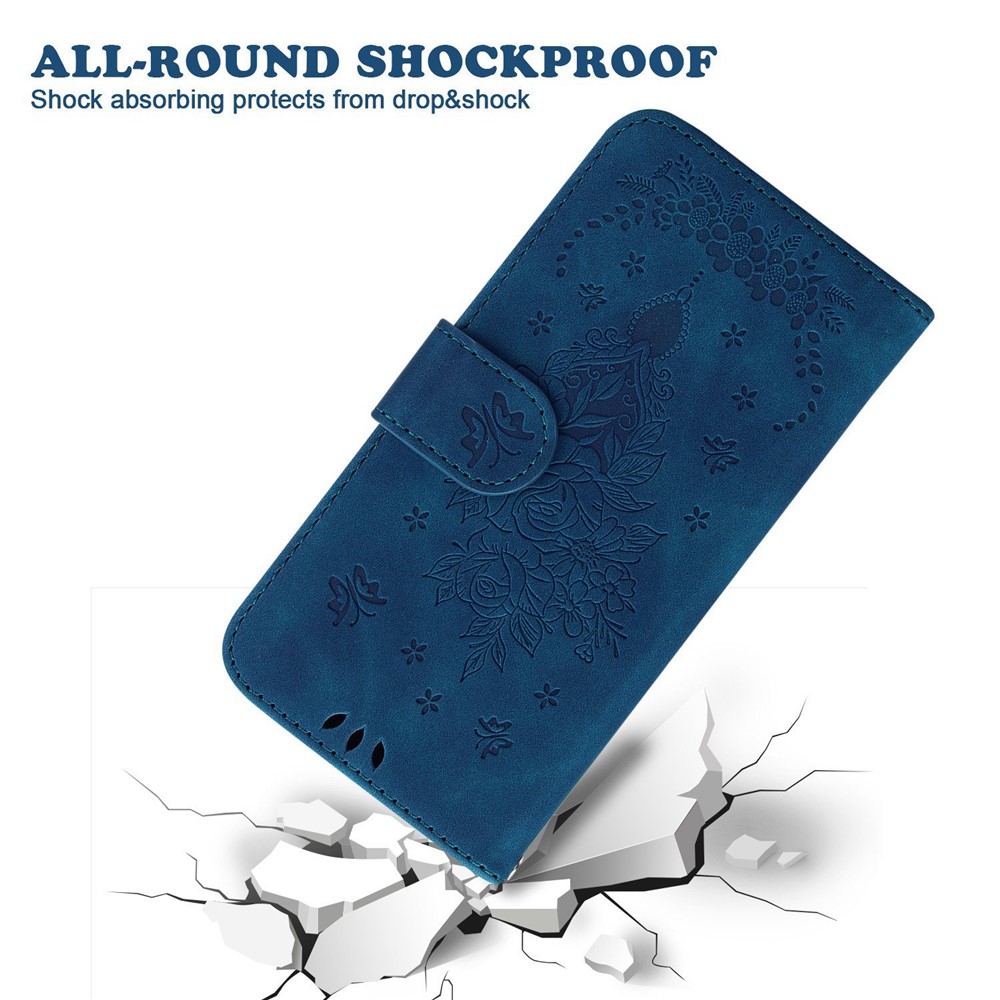 Imprinting Roses Butterflies Phone Case for OnePlus Nord 2T 5G, PU Leather Wallet Stand Flip Folio Shell with Strap - Blue-4