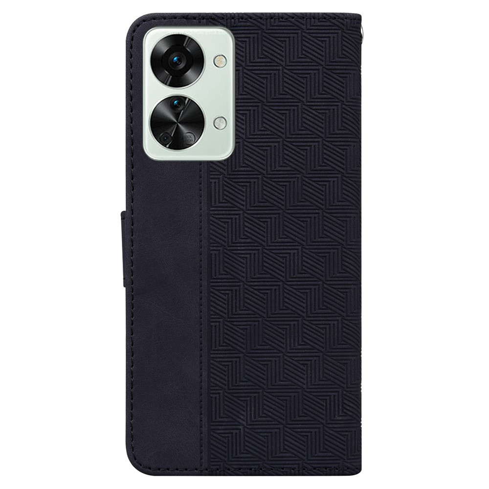 Geometry Pattern Imprinted Phone Case for OnePlus Nord 2T 5G, PU Leather TPU Stand Wallet All-round Protection Cover with Strap - Black-7