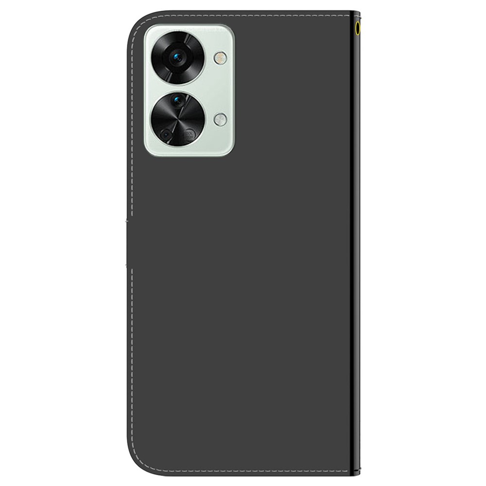 Mirror-like Surface Stand Wallet Case for OnePlus Nord 2T 5G, PU Leather Magnetic Clasp Phone Cover with Strap - Black-8