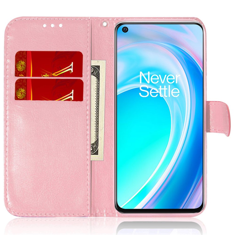 Anti-scratch PU Leather Case for OnePlus Nord 2T 5G, Dazzling Flower Pattern Stand Wallet Flip Phone Cover - Pink-3