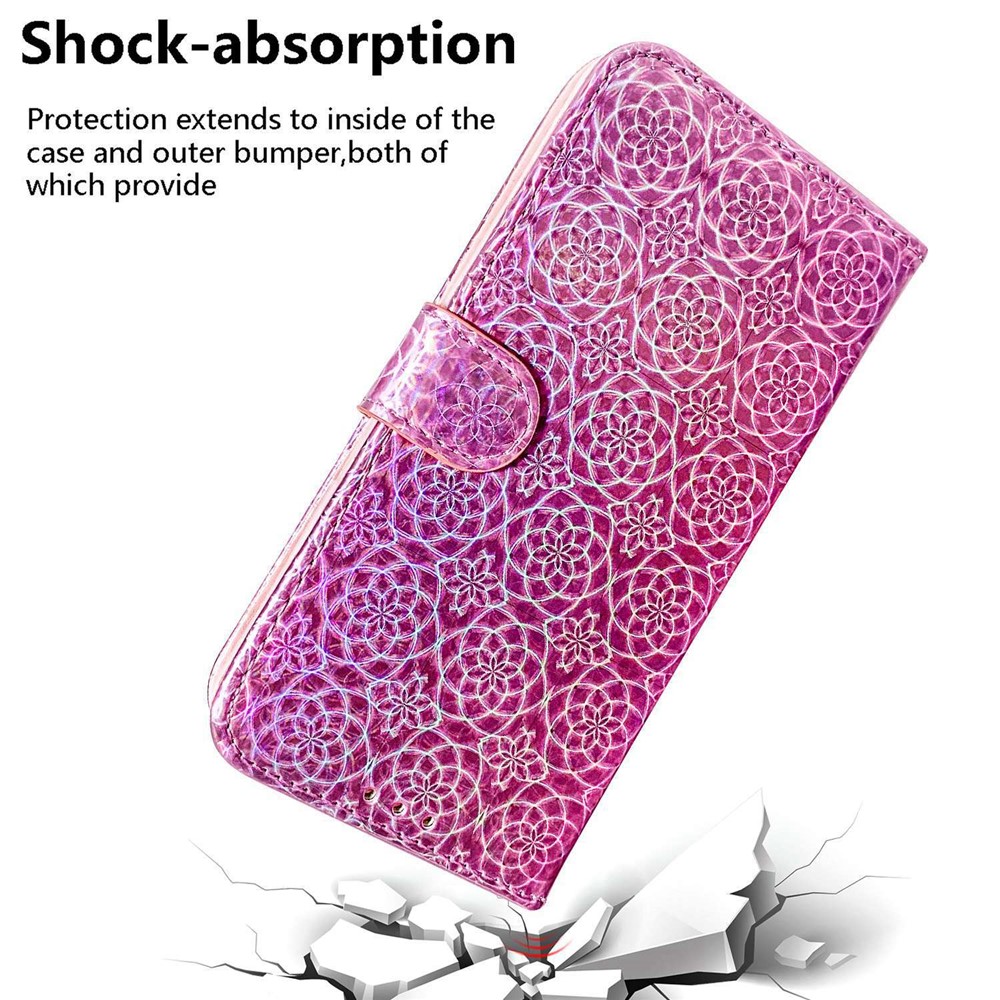 Anti-scratch PU Leather Case for OnePlus Nord 2T 5G, Dazzling Flower Pattern Stand Wallet Flip Phone Cover - Pink-5