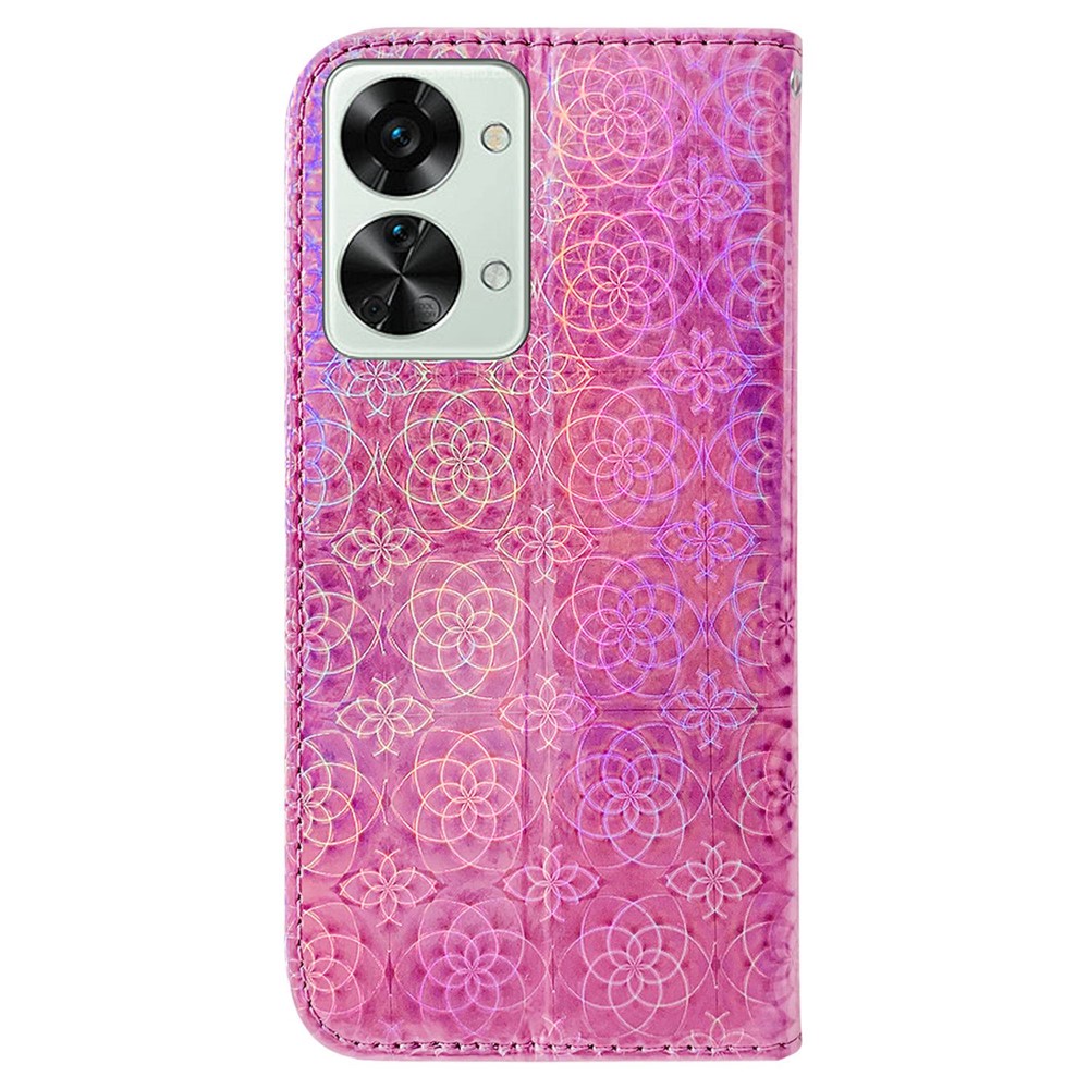 Anti-scratch PU Leather Case for OnePlus Nord 2T 5G, Dazzling Flower Pattern Stand Wallet Flip Phone Cover - Pink-7