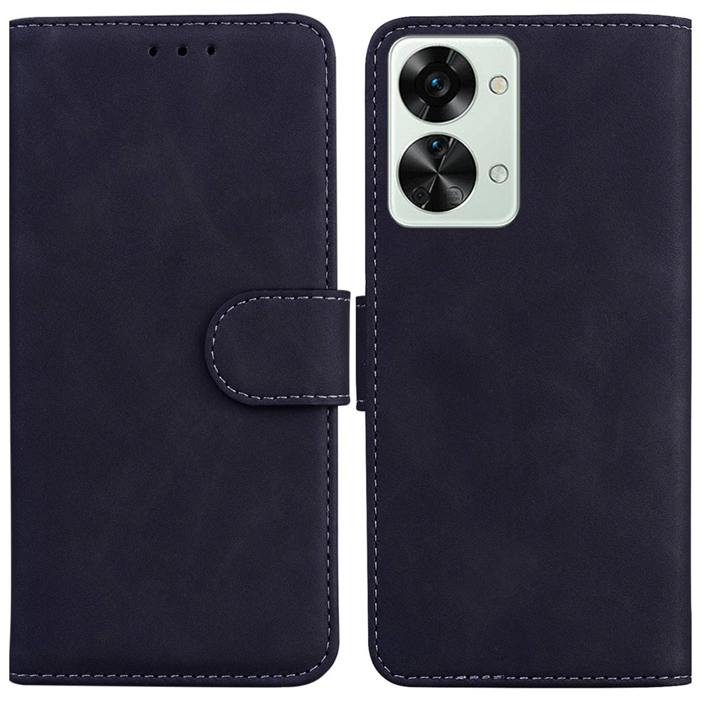 Solid Color Phone Case for OnePlus Nord 2T 5G, PU Leather Anti-scratch Protective Cover with Wallet Stand - Black-1