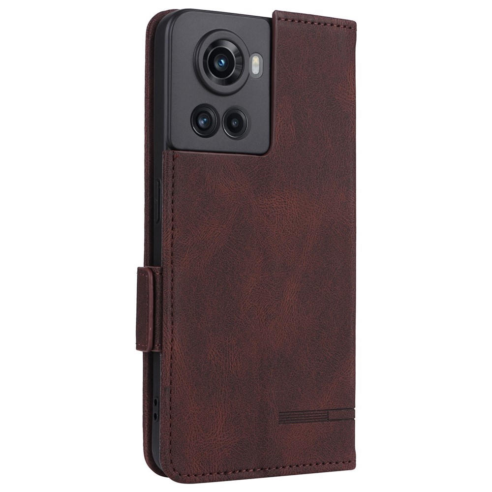 For OnePlus 10R 5G/Ace 5G Hardware Design PU Leather Wallet Stand Case Folio Flip Phone Cover - Coffee-10