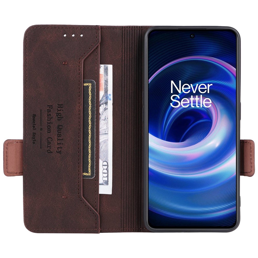 For OnePlus 10R 5G/Ace 5G Hardware Design PU Leather Wallet Stand Case Folio Flip Phone Cover - Coffee-2