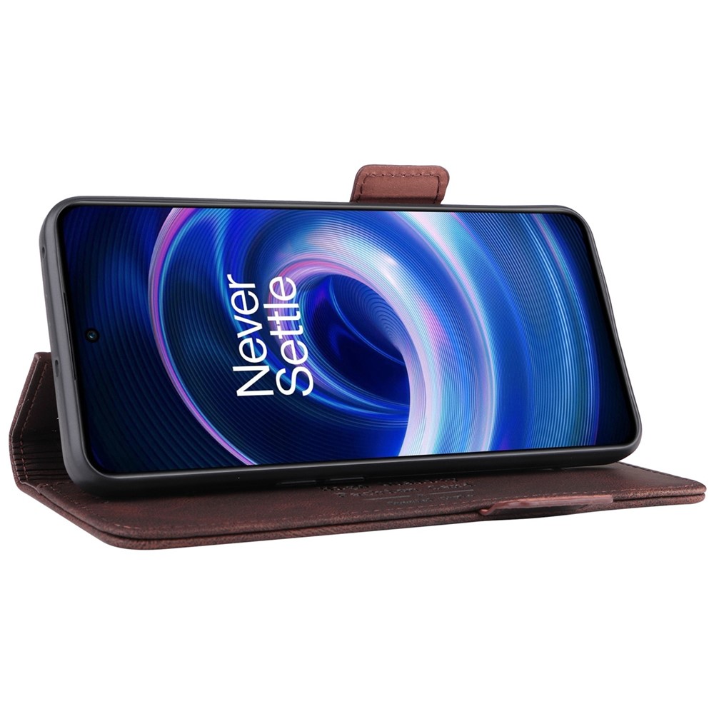 For OnePlus 10R 5G/Ace 5G Hardware Design PU Leather Wallet Stand Case Folio Flip Phone Cover - Coffee-3