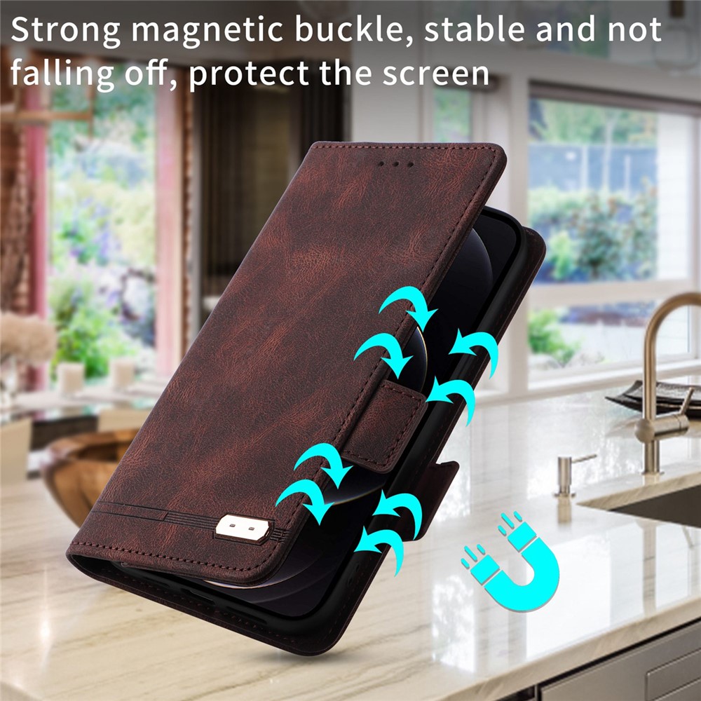 For OnePlus 10R 5G/Ace 5G Hardware Design PU Leather Wallet Stand Case Folio Flip Phone Cover - Coffee-6