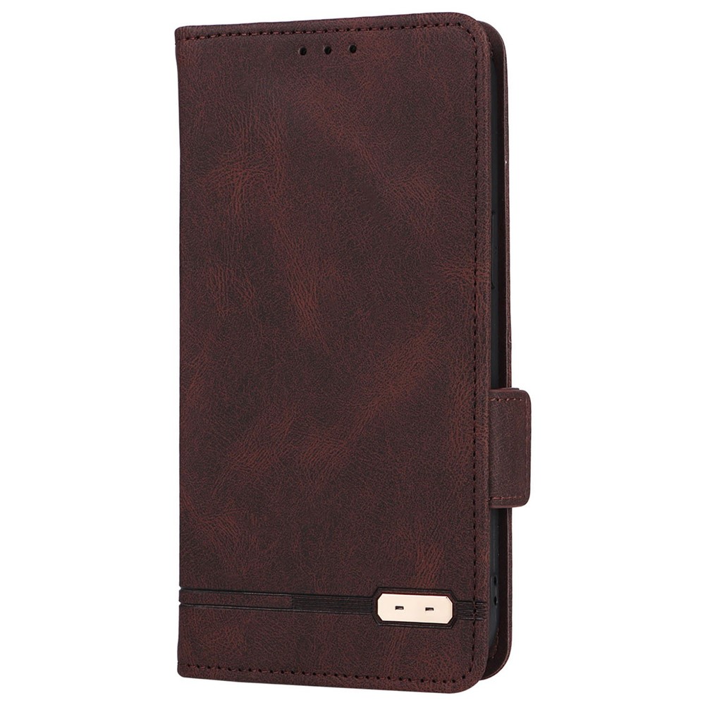 For OnePlus 10R 5G/Ace 5G Hardware Design PU Leather Wallet Stand Case Folio Flip Phone Cover - Coffee-9