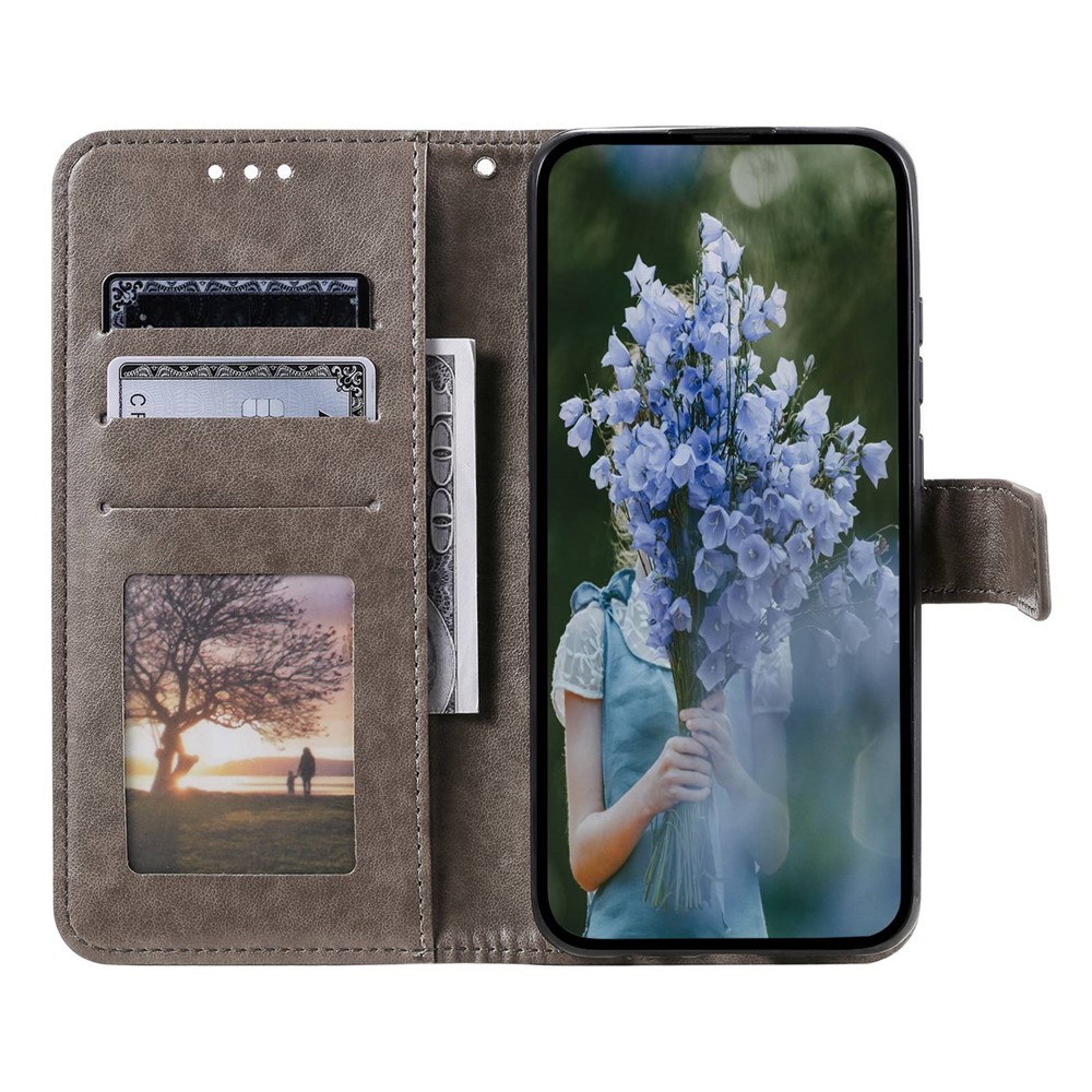 For OnePlus 10R 5G/Ace 5G Anti-scratch Stand Cover Mandala Flower Pattern Imprinted PU Leather Wallet Flip Case with Wrist Strap - Grey-2