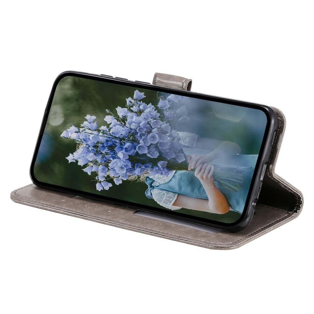 For OnePlus 10R 5G/Ace 5G Anti-scratch Stand Cover Mandala Flower Pattern Imprinted PU Leather Wallet Flip Case with Wrist Strap - Grey-3