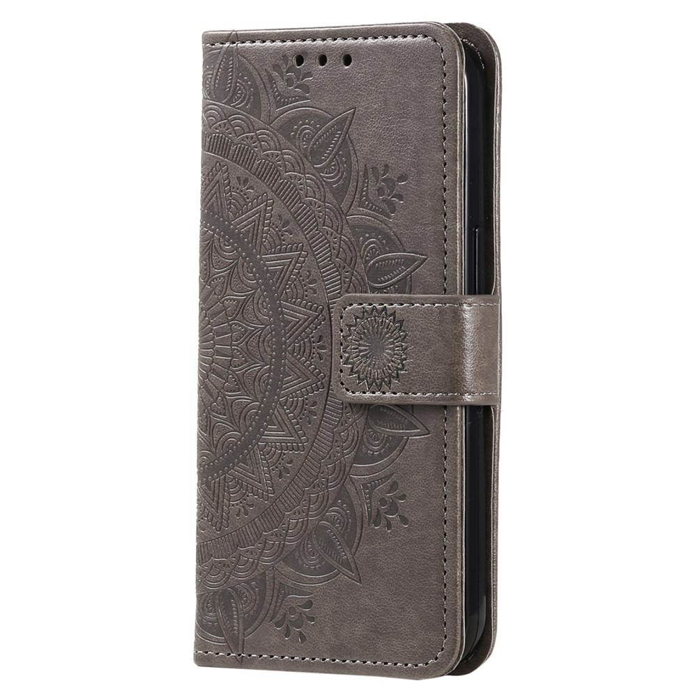 For OnePlus 10R 5G/Ace 5G Anti-scratch Stand Cover Mandala Flower Pattern Imprinted PU Leather Wallet Flip Case with Wrist Strap - Grey-5