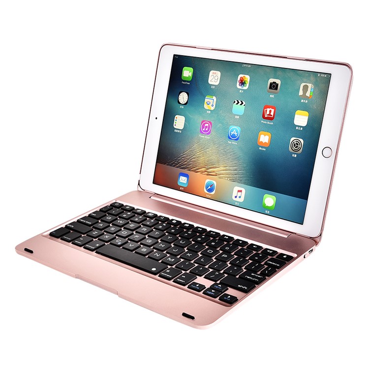 F19B Bluetooth 3.0 Clavier ABS Flip Protection Pour Ipad 9.7 (2017) / Pro 9.7 (2016) / Air / Air 2 - Or Rose-1