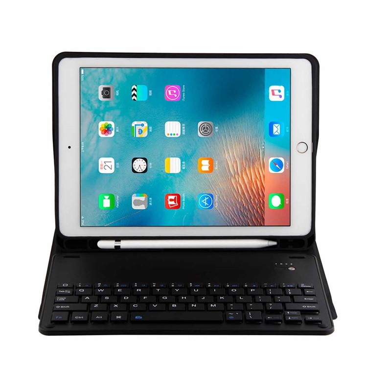 Detachable Bluetooth Keyboard Leather Stand Case with Pen Slot for iPad 9.7 (2018)/9.7 (2017)/Pro 9.7 (2016)/Air 2/Air - Black-5